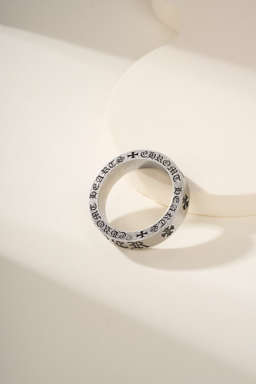 Chrome Hearts Silver Ring with Crosses and Engraving